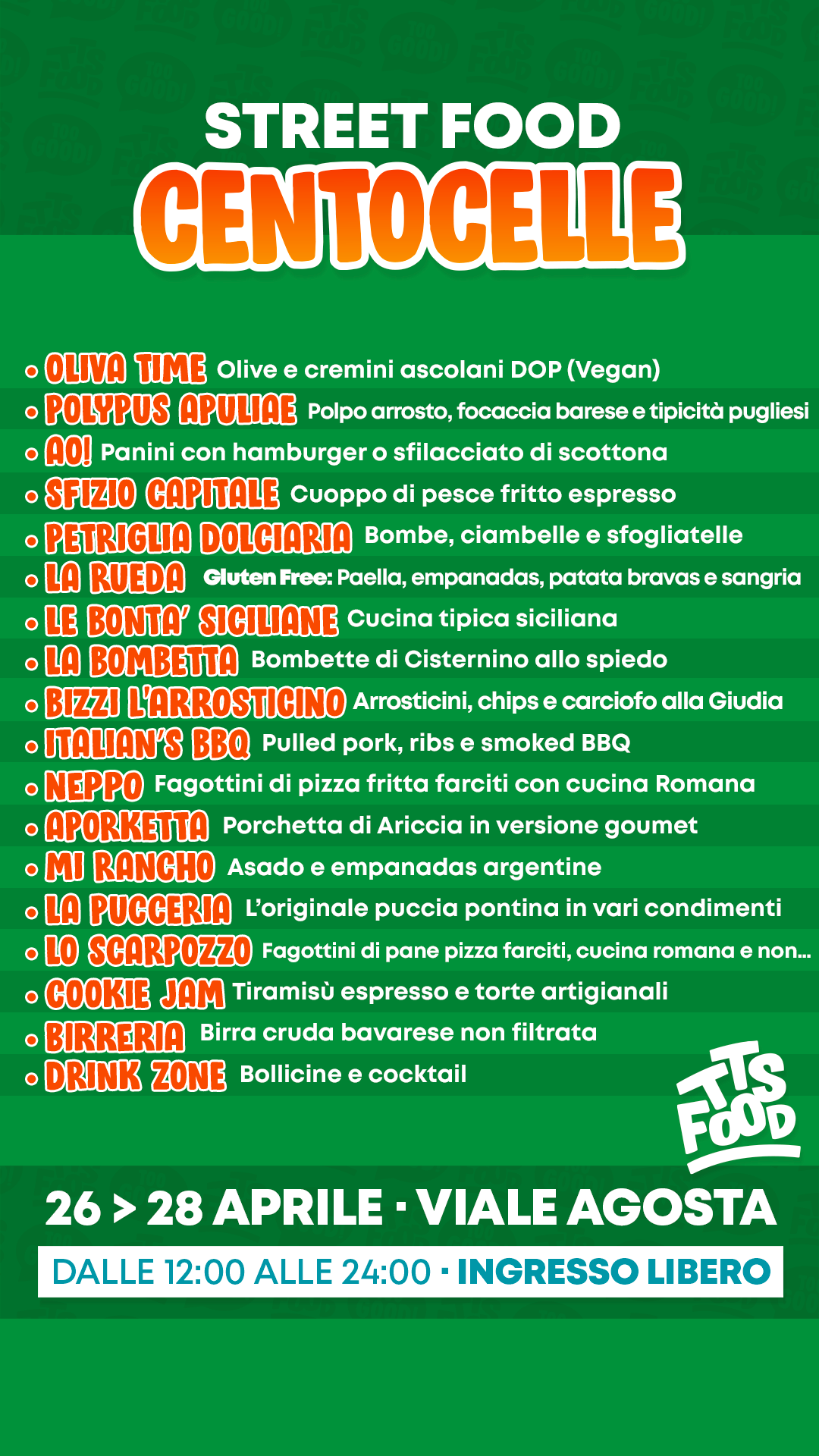 Menu Centocelle Street Food 26-28 Aprile